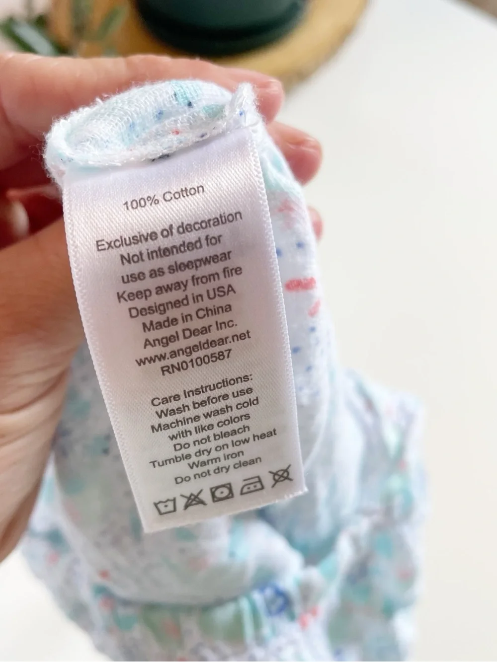 Angel Dear Organic White Muslin Halter Romper with Blue and Mint Print | 6-12m